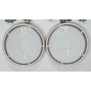 Set of 2 Noritake Blue Dawn 6611 Dinner Plates 10 1/2” Japan Gold Trim Excellent